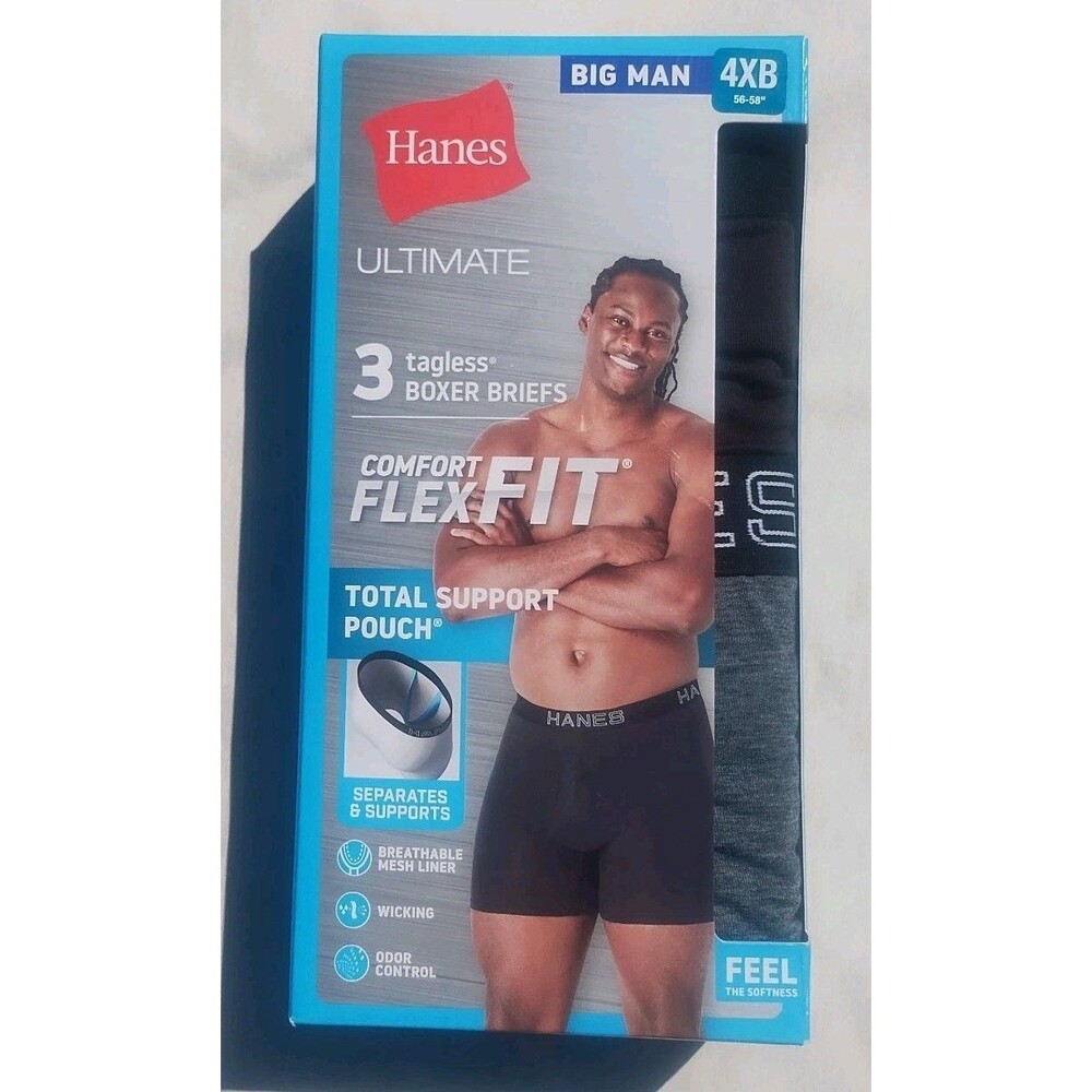 Hanes Ultimate 3 Mens Tagless Pouch Boxer Briefs Comfort Flex Fit Big Man 4XB